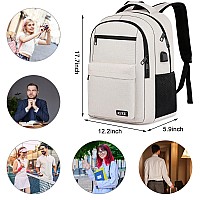 Rjeu School Backpack For Teen Girls Beige Laptop Backpack 156 Inch Lightweight Sturdy Bag For College Supplies With Usb Charg