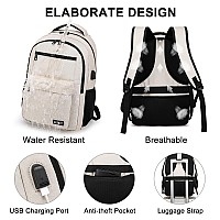 Rjeu School Backpack For Teen Girls Beige Laptop Backpack 156 Inch Lightweight Sturdy Bag For College Supplies With Usb Charg