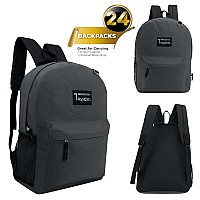 Moda West 24 Pack 17 Inch Wholesale Bulk Backpack For Work School In In Charcoal Color Perfect For Donations And Giveaways