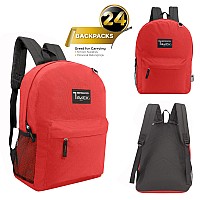 Moda West 24 Pack 17 Inch Wholesale Bulk Backpack For Work School In Red Color Perfect For Donations And Giveaways