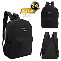 Moda West 24 Pack 17 Inch Wholesale Bulk Backpack For Work School In Black Color Perfect For Donations And Giveaways