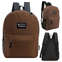 Moda West 24 Pack 17 Inch Wholesale Bulk Backpack For Work School In In Brown Color Perfect For Donations And Giveaways