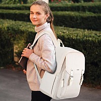 Rjeu Aesthetic School Backpack For Teen Girl156In Laptop Backpack Bookbag For College Student Travel Beige