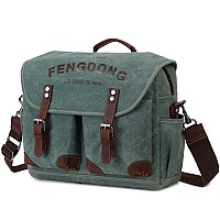 Fengdong Mens Messenger Bag 156 Inch Vintage Waxed Canvas Genuine Leather Briefcase Leather Computer Laptop Bag Rugged Satchel