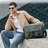 Fengdong Mens Messenger Bag 156 Inch Vintage Waxed Canvas Genuine Leather Briefcase Leather Computer Laptop Bag Rugged Satchel