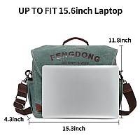 Fengdong Mens Messenger Bag 156 Inch Vintage Waxed Canvas Genuine Leather Briefcase Leather Computer Laptop Bag Rugged Satchel