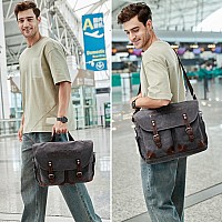 Fengdong Mens Messenger Bag 156 Inch Vintage Waxed Canvas Genuine Leather Briefcase Leather Computer Laptop Bag Rugged Satchel