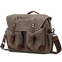 Fengdong Mens Messenger Bag 156 Inch Vintage Waxed Canvas Genuine Leather Briefcase Leather Computer Laptop Bag Rugged Satchel