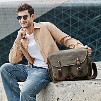 Fengdong Mens Messenger Bag 156 Inch Vintage Waxed Canvas Genuine Leather Briefcase Leather Computer Laptop Bag Rugged Satchel