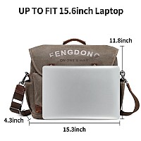 Fengdong Mens Messenger Bag 156 Inch Vintage Waxed Canvas Genuine Leather Briefcase Leather Computer Laptop Bag Rugged Satchel