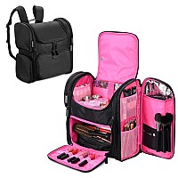 Byootique Soft Sided Makeup Backpack Portable Travel Barber Cosmetic Storage Organizer Travel With Heat Isolation Side Pocket Re