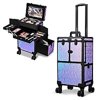 Byootique Rolling Makeup Train Case Professional Multifunctional Cosmetic Train Case Large Trolley Storage Case With Drawer Pou