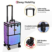 Byootique Rolling Makeup Train Case Professional Multifunctional Cosmetic Train Case Large Trolley Storage Case With Drawer Pou