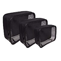 SHANY Large Assorted Sizes Cosmetics Makeup Travel Bag - Black Mesh Bag Make Up Bag Organizer Tools Storage Carry On - 3PC set