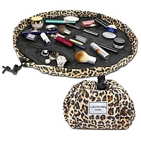 Layngo Cosmo Drawstring Cosmetic Pouch Makeup Bag Organizer Toiletry Bag For Travel Gifts And Daily Use 20 Inch Leopard