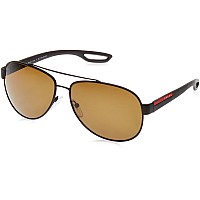 Prada PS 55QS Men's Polarized Sunglasses, Brown Rubber 59mm