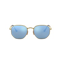 Ray-Ban RB3548N Hexagonal Sunglasses, Gold/Light Blue,