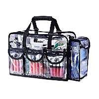 Kemier Clear Travel Makeup Bag with 6 External Pockets,Cosmetic Organizer Case with Shoulder Strap,Large