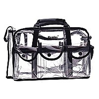 Kemier Clear Travel Makeup Bag with 6 External Pockets,Cosmetic Organizer Case with Shoulder Strap,Large