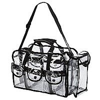 Kemier Clear Travel Makeup Bag with 6 External Pockets,Cosmetic Organizer Case with Shoulder Strap,Large