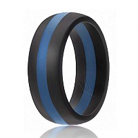 ROQ Men's Silicone Wedding Ring, Black & Silver, Size 9