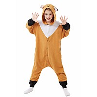 Canasour Fox Onesie Halloween Kids Cosplay Costume Girls Animal Unisex Outfuit One Piece Hooded Farm Soft Pajamas Brown Party 5T