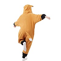 Canasour Fox Onesie Halloween Kids Cosplay Costume Girls Animal Unisex Outfuit One Piece Hooded Farm Soft Pajamas Brown Party 5T