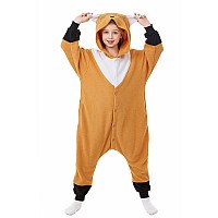 Canasour Fox Onesie Halloween Kids Cosplay Costume Girls Animal Unisex Outfuit One Piece Hooded Farm Soft Pajamas Brown Party 5T