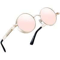 Joopin Mirrored Pink Sunglasses Round Hippie Steampunk Circle Shades For Women Men Halloween Costume Sun Glasses Polarized Uv400