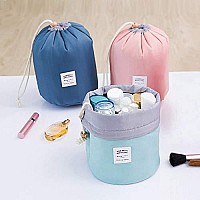 Euow Travel Cosmetic Bags Barrel Makeup Bagwomengirls Portable Foldable Cases Multifunctional Toiletry Bucket Bags Round Orga