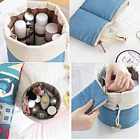 Euow Travel Cosmetic Bags Barrel Makeup Bagwomengirls Portable Foldable Cases Multifunctional Toiletry Bucket Bags Round Orga