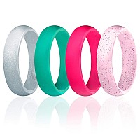 ROQ Women's Silicone Wedding Ring 4 Pack - Size 7, Glitter