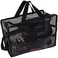 SHANY Collapsible Makeup Tools Travel Mesh Bag - Large See-Thru Travel Tote with Shoulder Straps - Water-Resistant with Zippered Pockets - Black