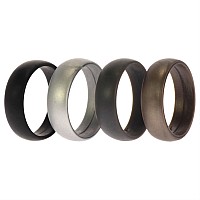 ROQ Silicone Rubber Wedding Ring, Size 14, 4 Pack, Black/S