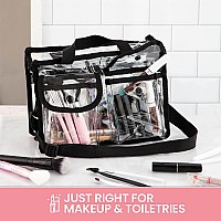 Clear Makeup Organizer Cosmetic Bag 10 Inch X 7 Inch X 4 Inch Sturdy Zipper And 4 External Pockets With Adjustable Strap