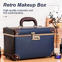 Urecity Portable Retro Leather Makeup Train Case Cosmetic Organizer Case Leather Storage Box With Combination Lock 125 Retro