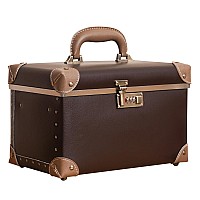 Urecity Portable Makeup Train Case Cosmetic Organizer Case Leather Storage Box With Combination Lock 125 Dark Brown