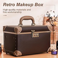 Urecity Portable Makeup Train Case Cosmetic Organizer Case Leather Storage Box With Combination Lock 125 Dark Brown