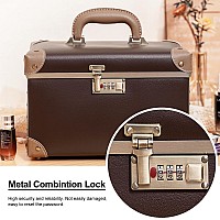 Urecity Portable Makeup Train Case Cosmetic Organizer Case Leather Storage Box With Combination Lock 125 Dark Brown