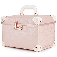 urecity Portable Retro Leather Makeup Train Case Cosmetic Organizer Case Leather Storage Box with Combination Lock (12.5