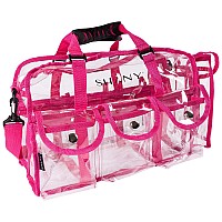 SHANY Clear PVC Makeup Bag - Large Professional Makeup Artist Rectangular Tote with Shoulder Strap and 5 External Pockets - PINK