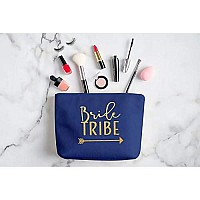 Heather & Willow 6 Piece Set | Navy Blue Bride Tribe Canvas Cosmetic Makeup Clutch Gifts Bag For Bridesmaid Proposal Box & Bridesmaids Bachelorette Party Favors