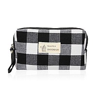 Riah Fashion Portable Travel Clutch Cosmetic Makeup Pouch Bag Toiletry Organizer Purse Wristlet Stripe Floral Plaid Cork R