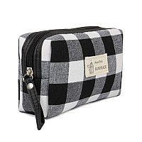 Riah Fashion Portable Travel Clutch Cosmetic Makeup Pouch Bag Toiletry Organizer Purse Wristlet Stripe Floral Plaid Cork R