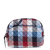 Vera Bradley Women's Cotton Medium Cosmetic Makeup Organizer Bag, Patriotic Plaid - Recycled Cotton, One Size