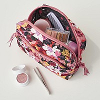 Vera Bradley Women's Cotton Medium Cosmetic Makeup Organizer Bag, Rose Toile - Recycled Cotton, One Size