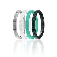 ROQ Women's Silicone Wedding Ring, Size 8, 4 Pack, Glitter