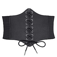 Whippy Womens Laceup Corset Elastic Waist Belt Tied Waspie Wide Belt For Women Halloween Costume Black L