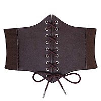 Whippy Womens Laceup Corset Elastic Waist Belt Tied Waspie Wide Belt For Women Halloween Costume Coffee L