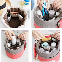 Euow Travel Cosmetic Bags Barrel Makeup Bagwomengirls Portable Foldable Cases Multifunctional Toiletry Bucket Bags Round Orga